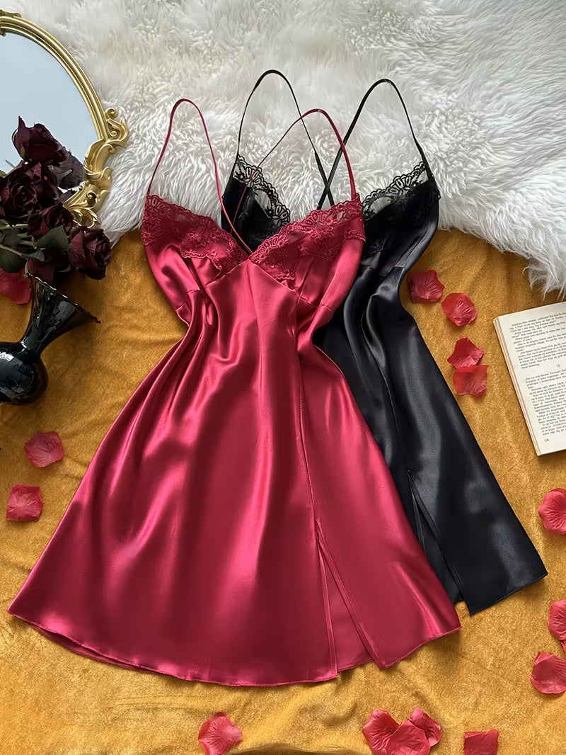 Women's Sexy Lace Trim Nightgown Set