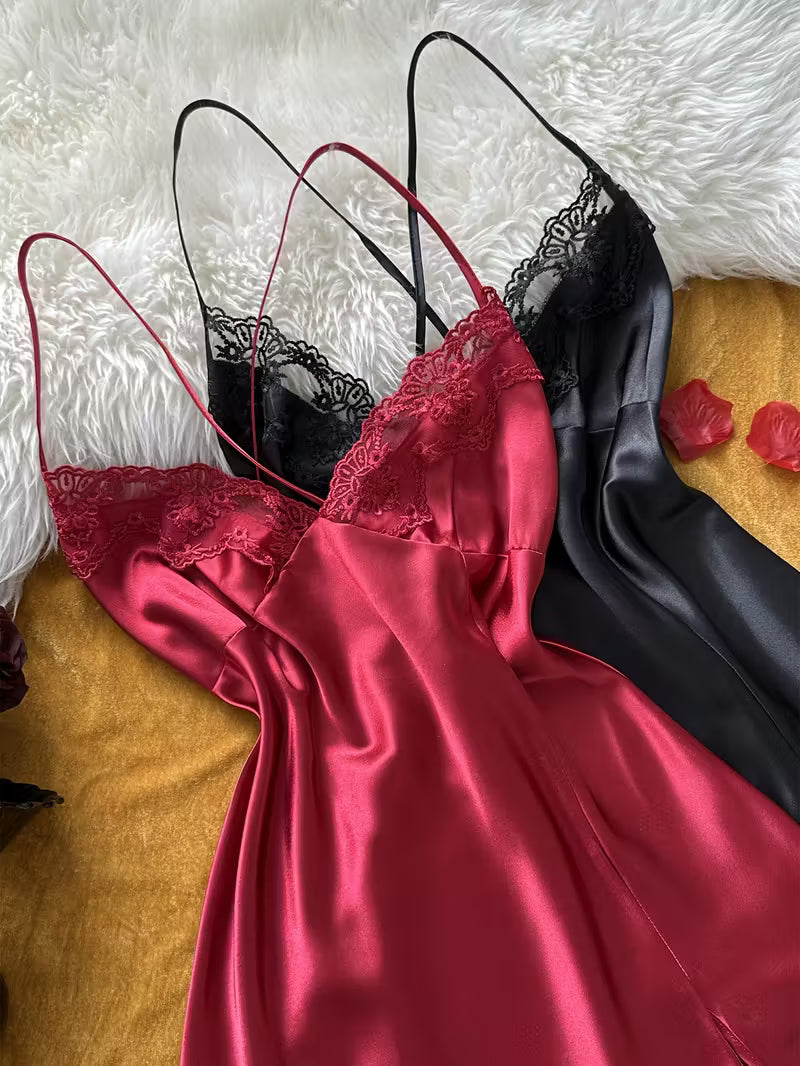 Women's Sexy Lace Trim Nightgown Set