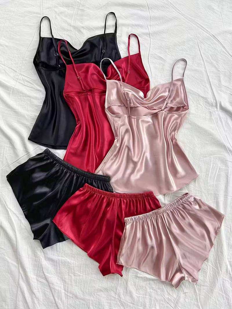Short Silk Night Wear Pajama Set
