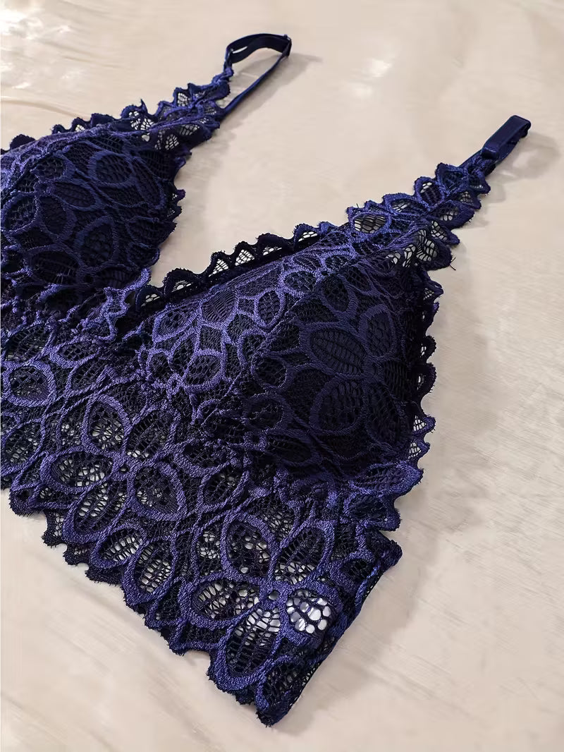 Sexy Floral Contrast Lace Bra Set