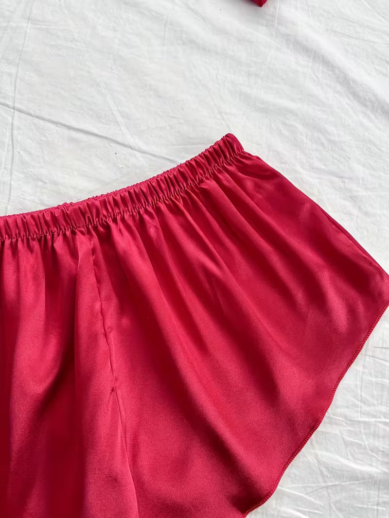 Short Silk Night Wear Pajama Set