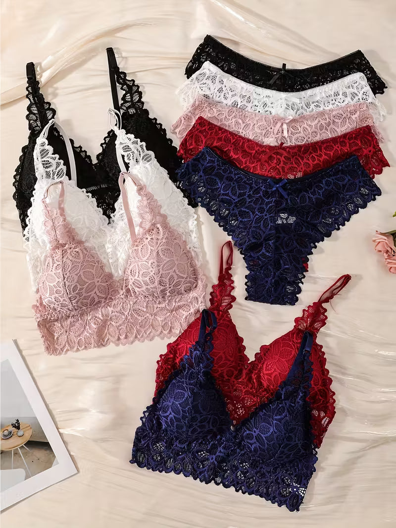 Sexy Floral Contrast Lace Bra Set