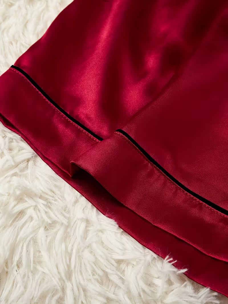 Heart Embroidery Short Sleeve Pajama Set