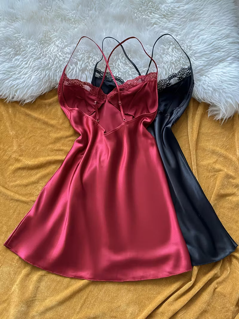 Women's Sexy Lace Trim Nightgown Set