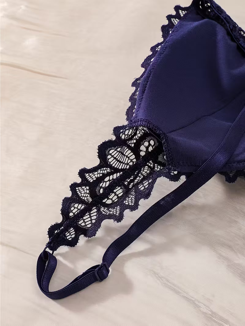 Sexy Floral Contrast Lace Bra Set